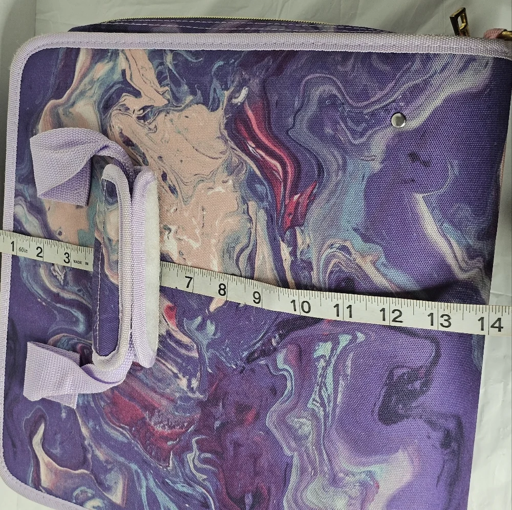 Purple Marble Waterproof Zipper 3 Ring Binder with Shoulder Strap